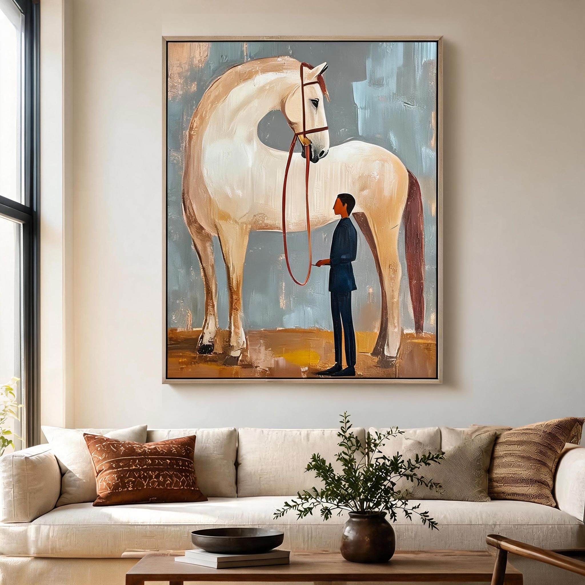 Quiet Bond Horse Wall Art | Minimalist Equestrian Oil Painting #HA050