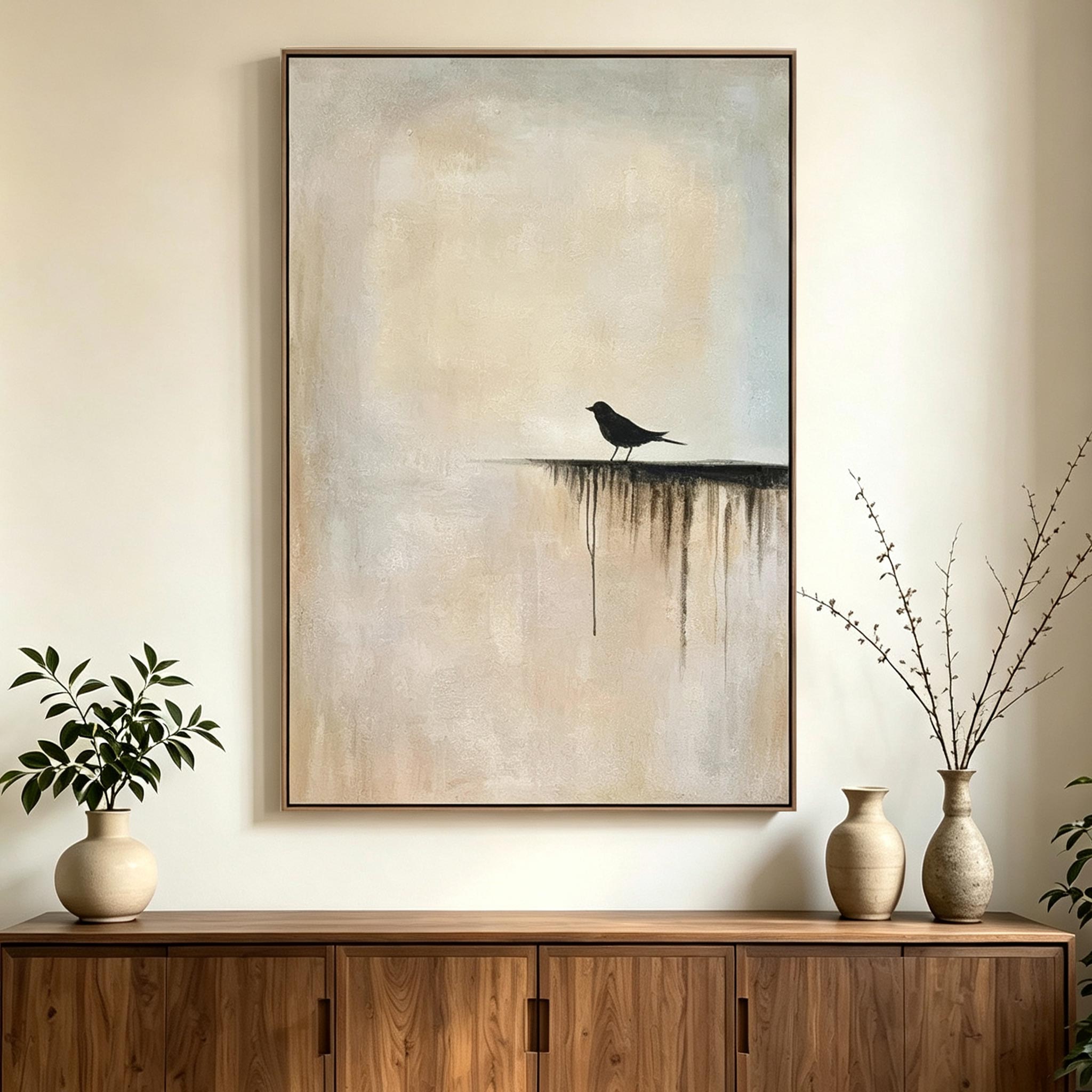 The Edge – Wabi-Sabi Minimalist Bird Painting #AN003