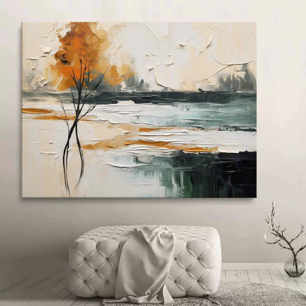 Abstract Landscape Tree Wall Art – Modern Textured Canvas Painting in Warm Tones #CP025