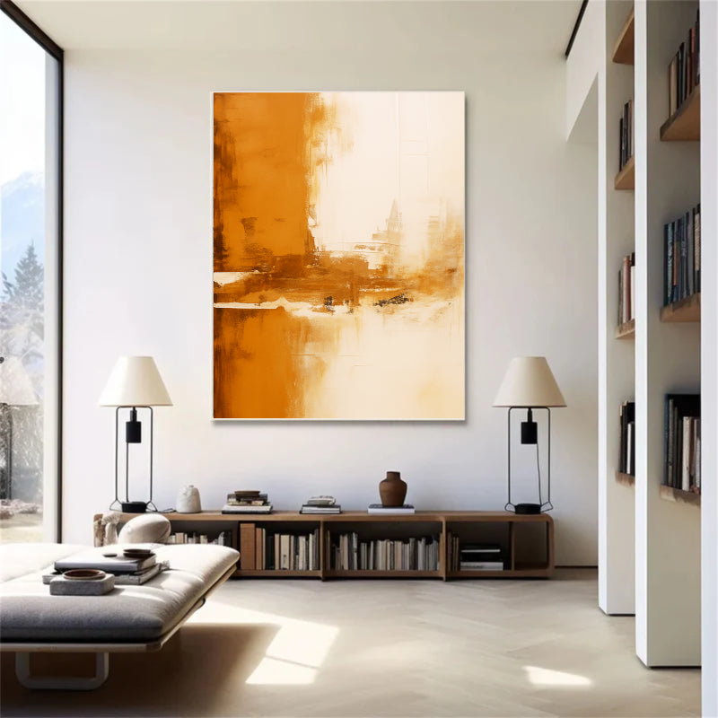 Abstract Orange and Beige Wall Art #AB019