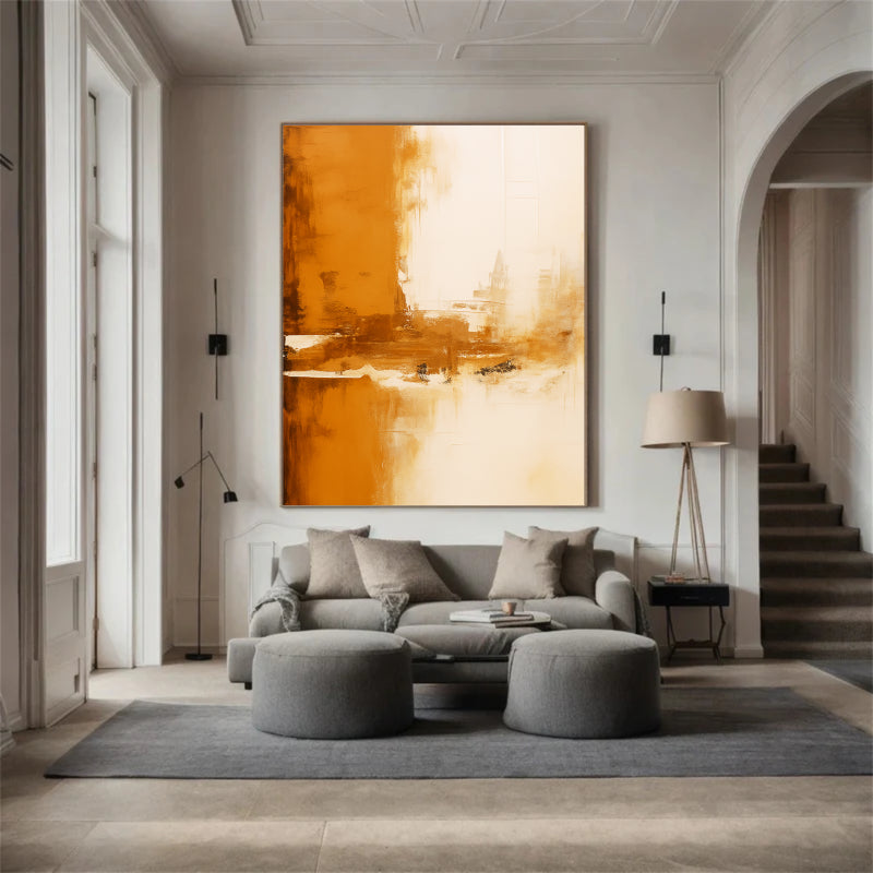 Abstract Orange and Beige Wall Art #AB019