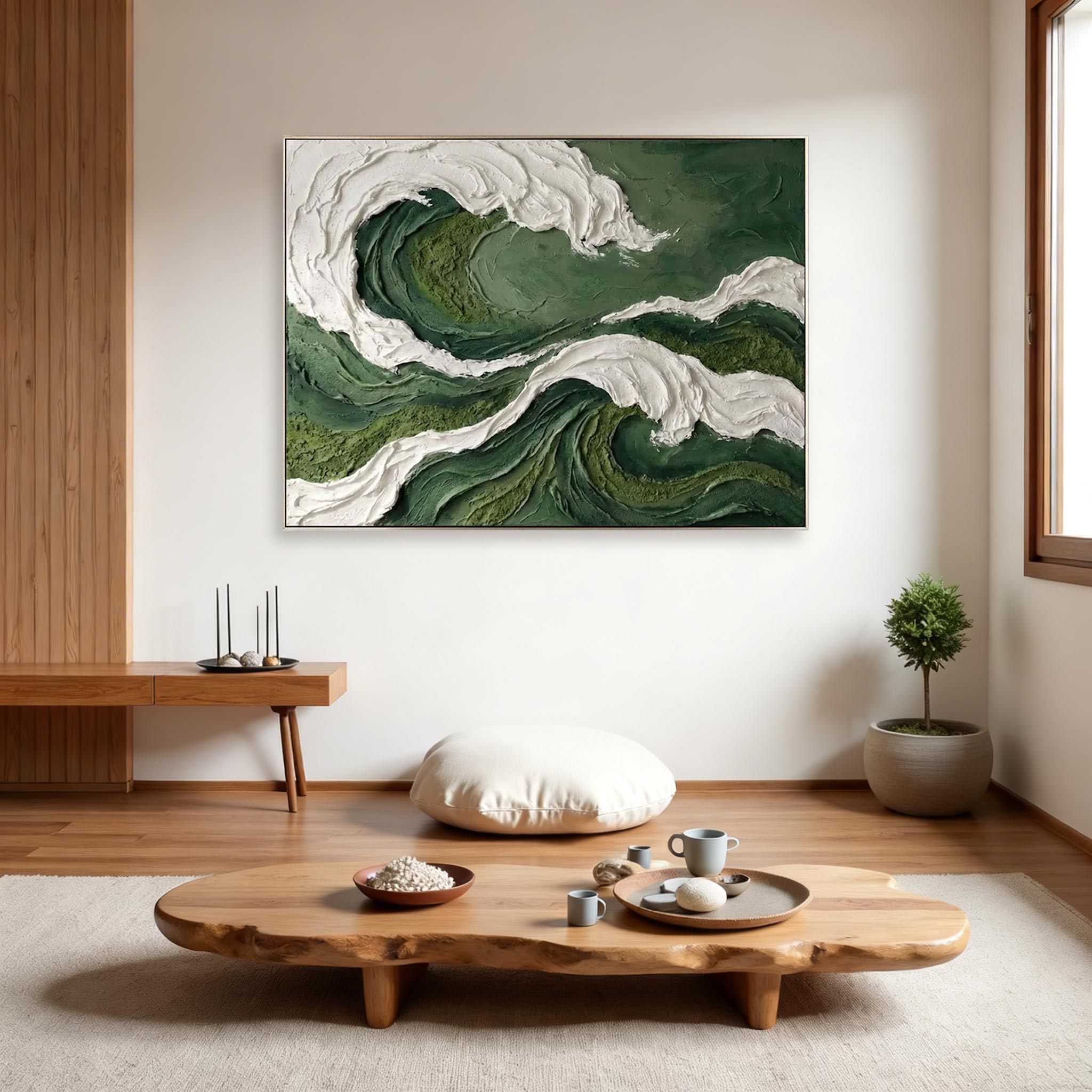 Green Ocean Wave Canvas Painting #CP002