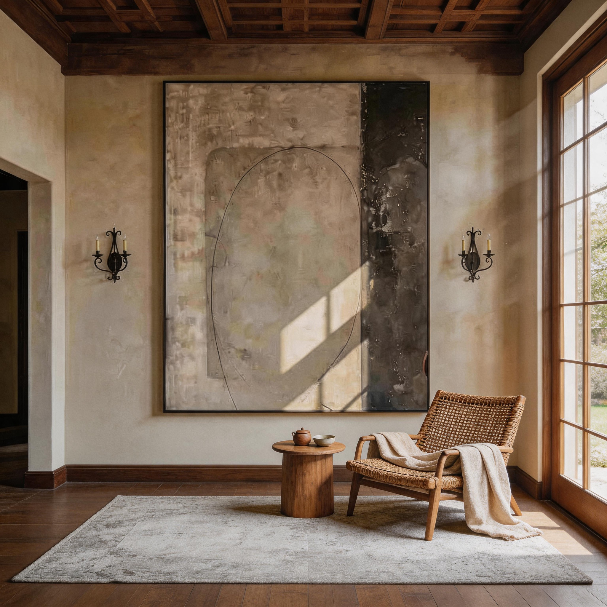 The Threshold — Minimalist Bicolour Arch Canvas Wall Art in Taupe & Charcoal #MA040