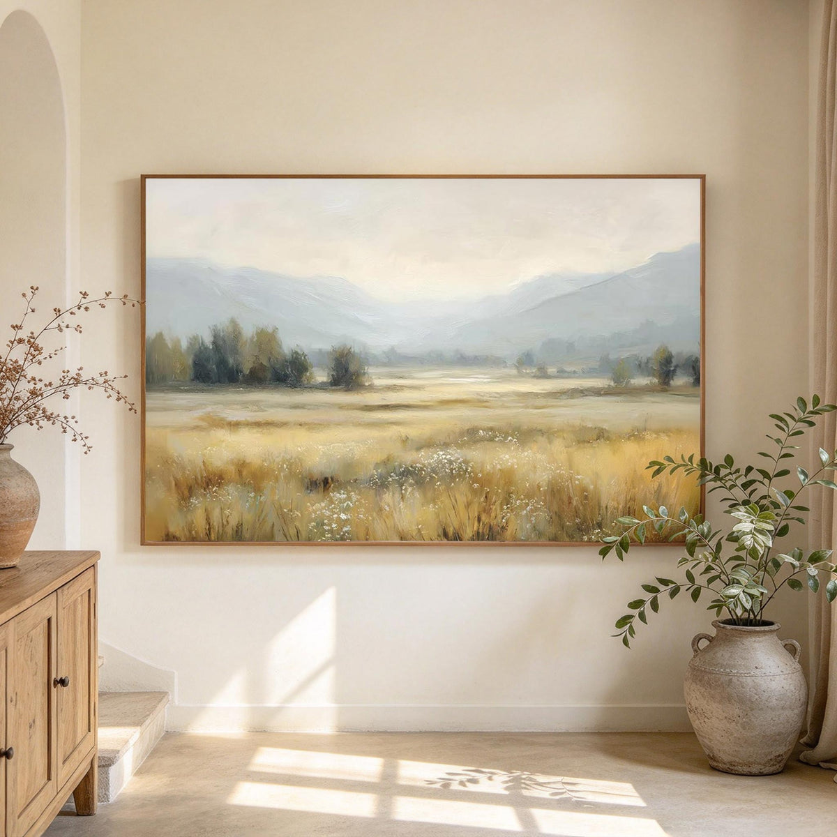 Misty Mountain Meadow Landscape Wall Art #LS073