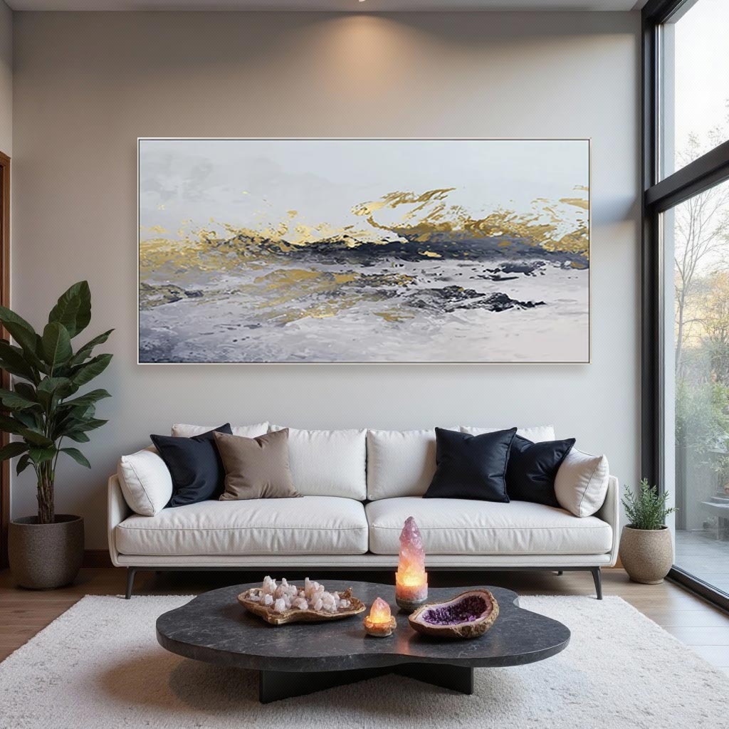 Minimalist Abstract White & Gold Oil Painting #GT004