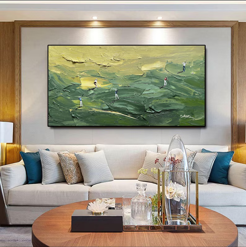 Abstract Golf Wall Art – Textured Green Landscape Canvas #CP022