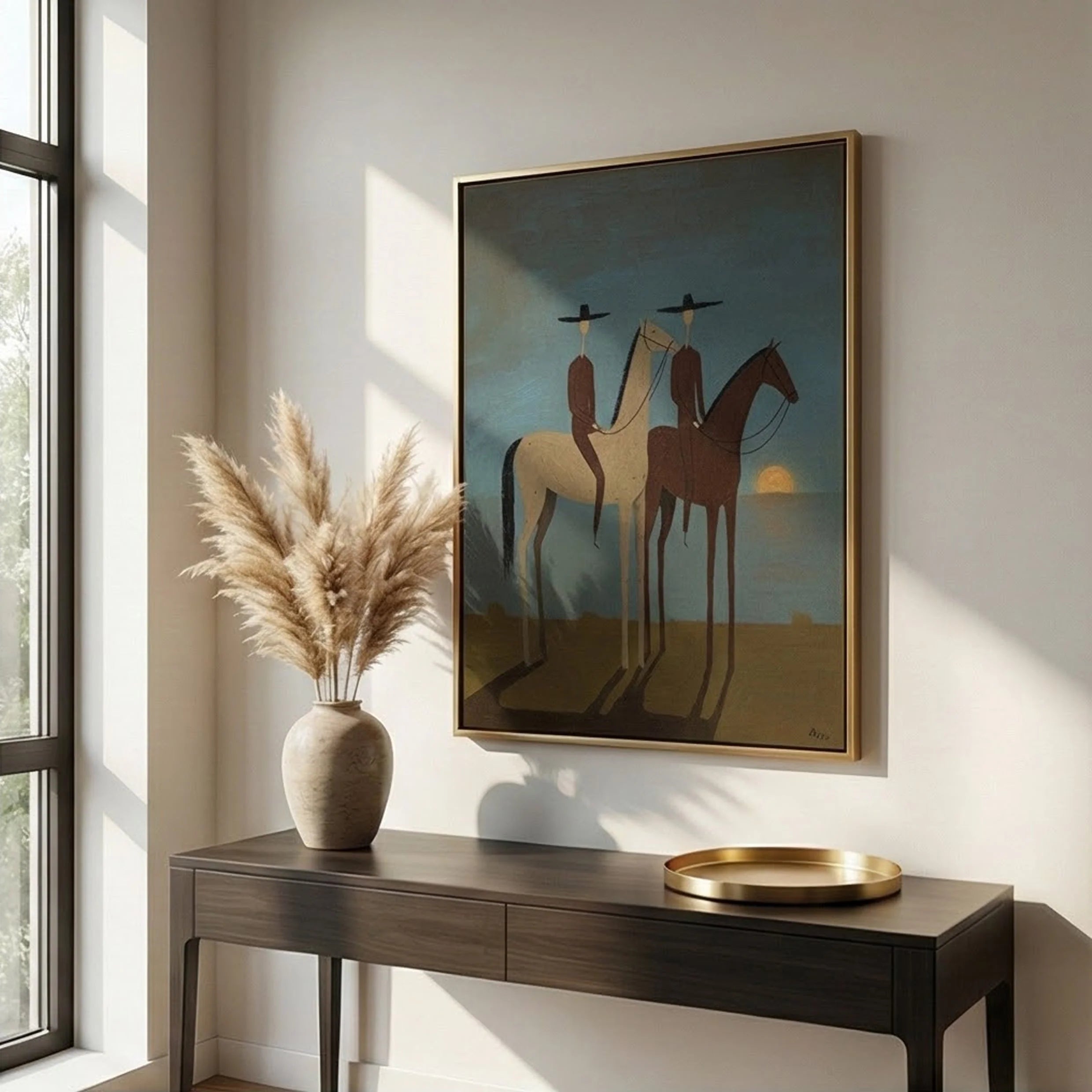 SunSet Horse Riders Wall Art – Modern Equestrian Canvas Painting #HA200