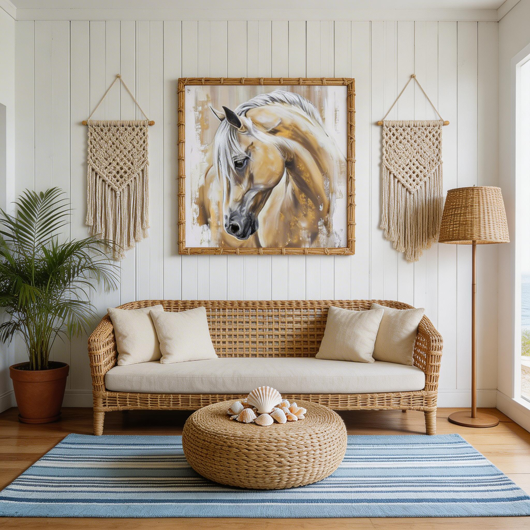 Elegant Horse Wall Art – Neutral Modern Animal Canvas #HA019