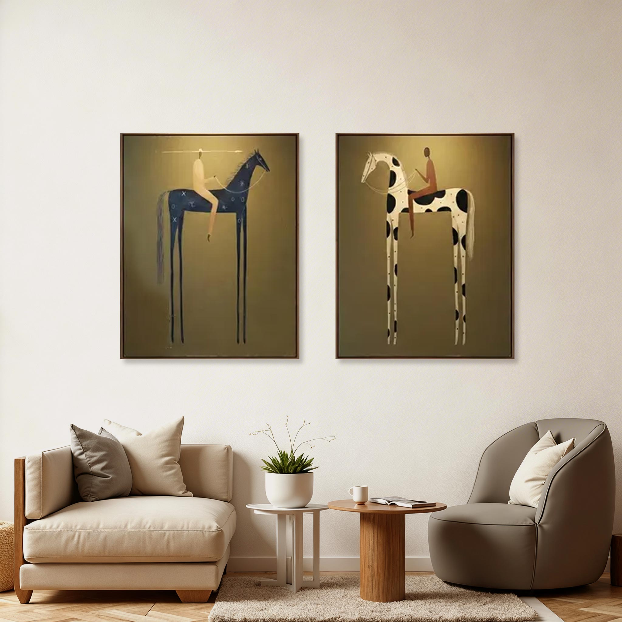 Modern Horse Rider Wall Art Set of 2 #HA006