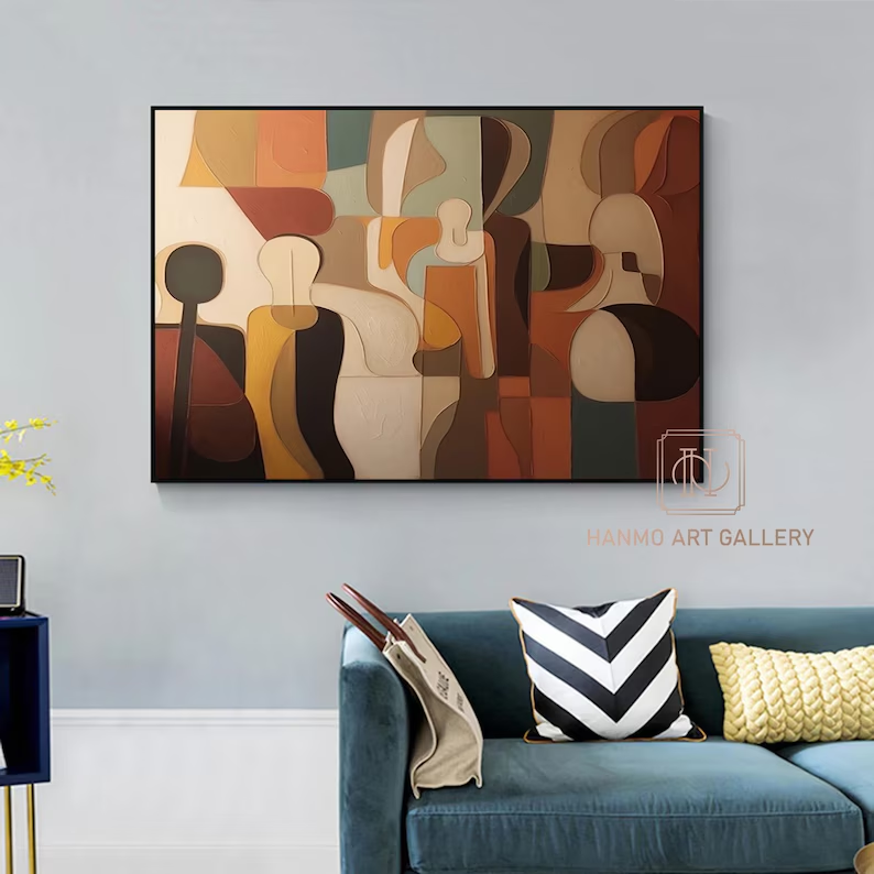 Abstract Figure Wall Art – Modern Geometric Canvas Painting #CP029