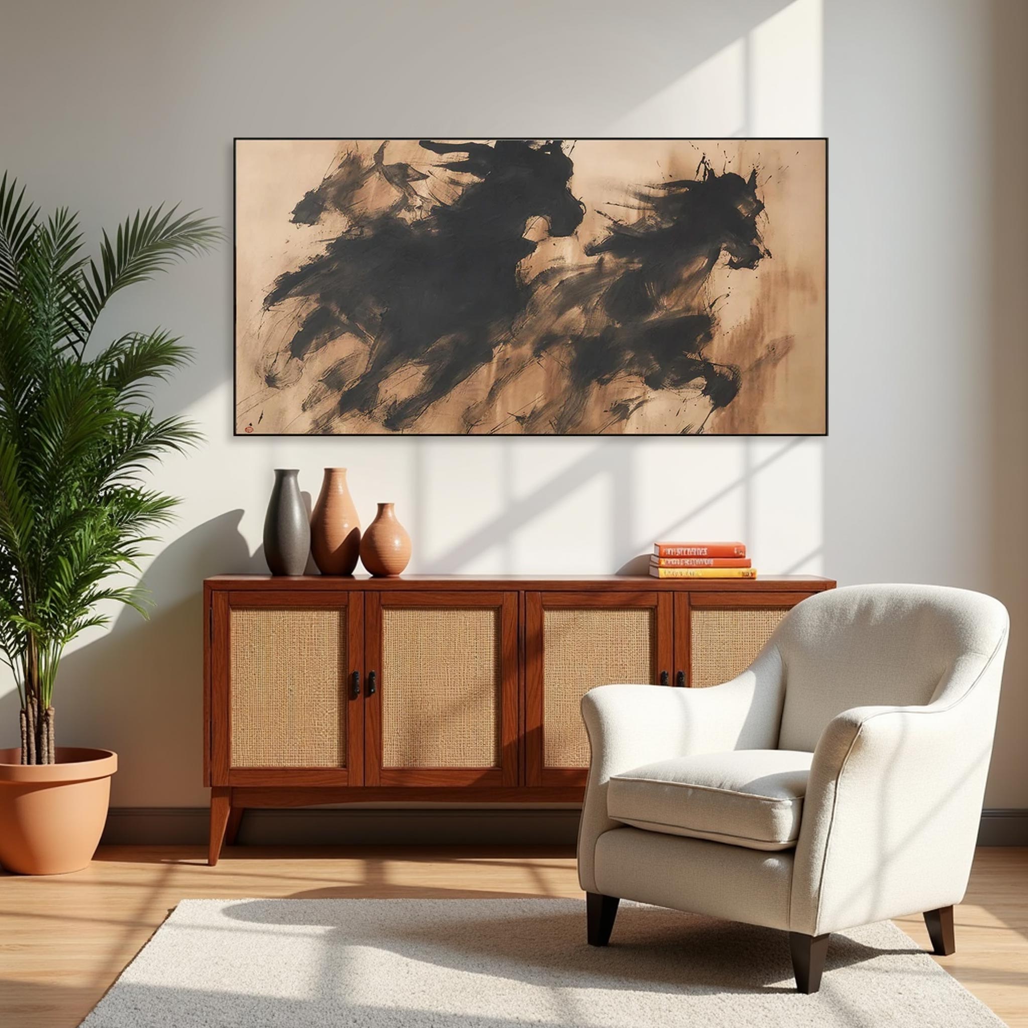 Abstract Running Horses Canvas Wall Art #HA011