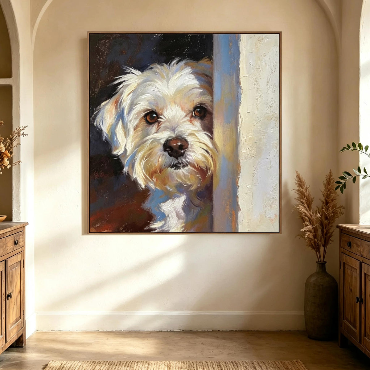 Peeking White Dog Wall Art #AN031