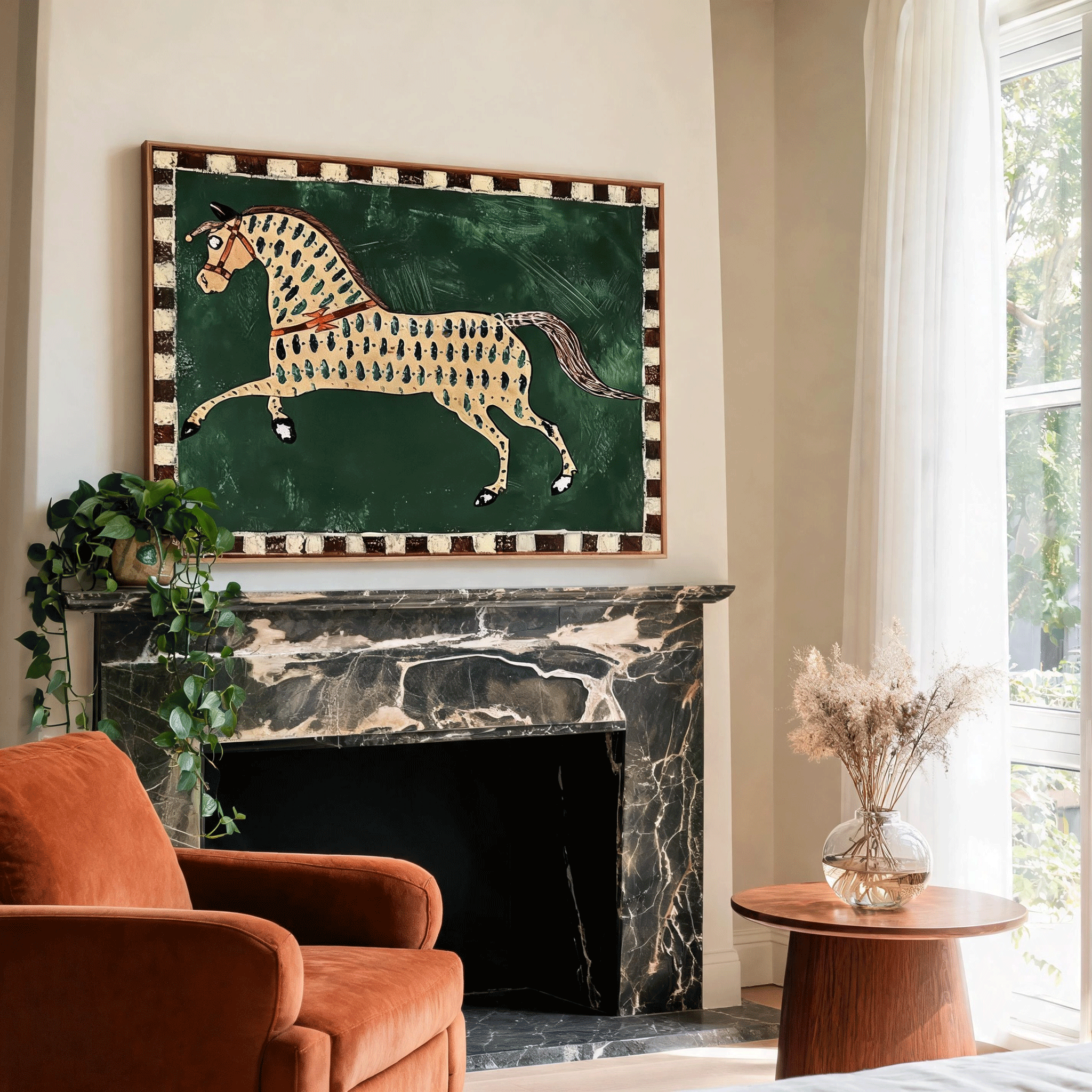 Leopard Horse Wall Art | Modern Equestrian Oil Painting #HA051