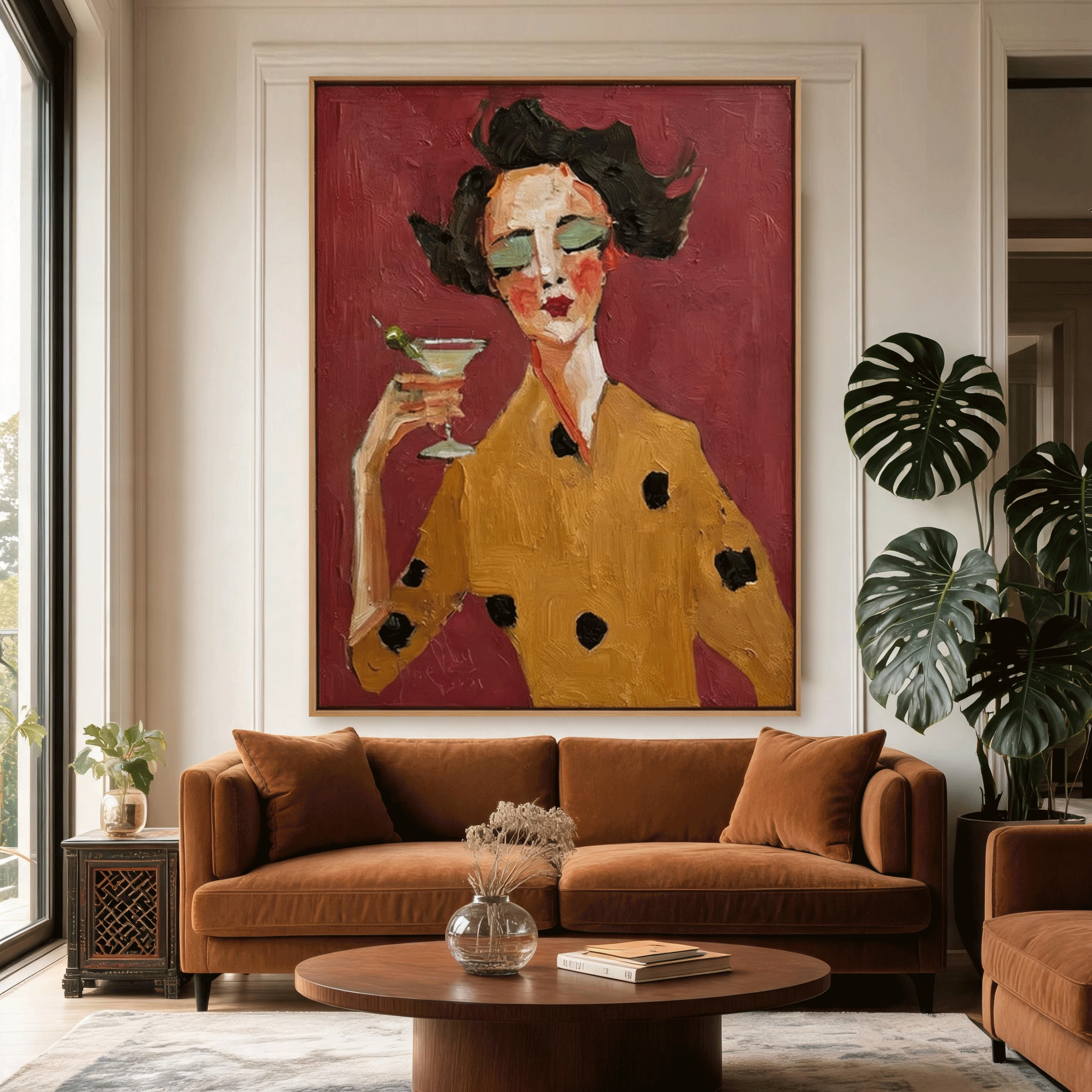 Modern Cocktail Woman Wall Art | Hand-Painted Figurative Oil Painting #MA044