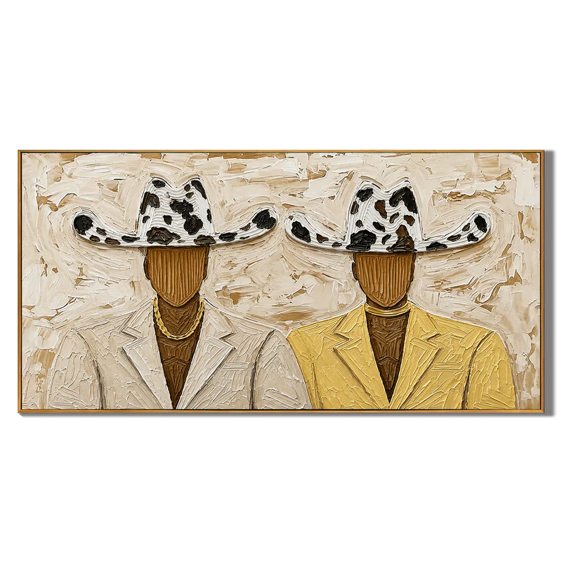 The Duo – Heavy Impasto Faceless Cowboy Painting #CP066