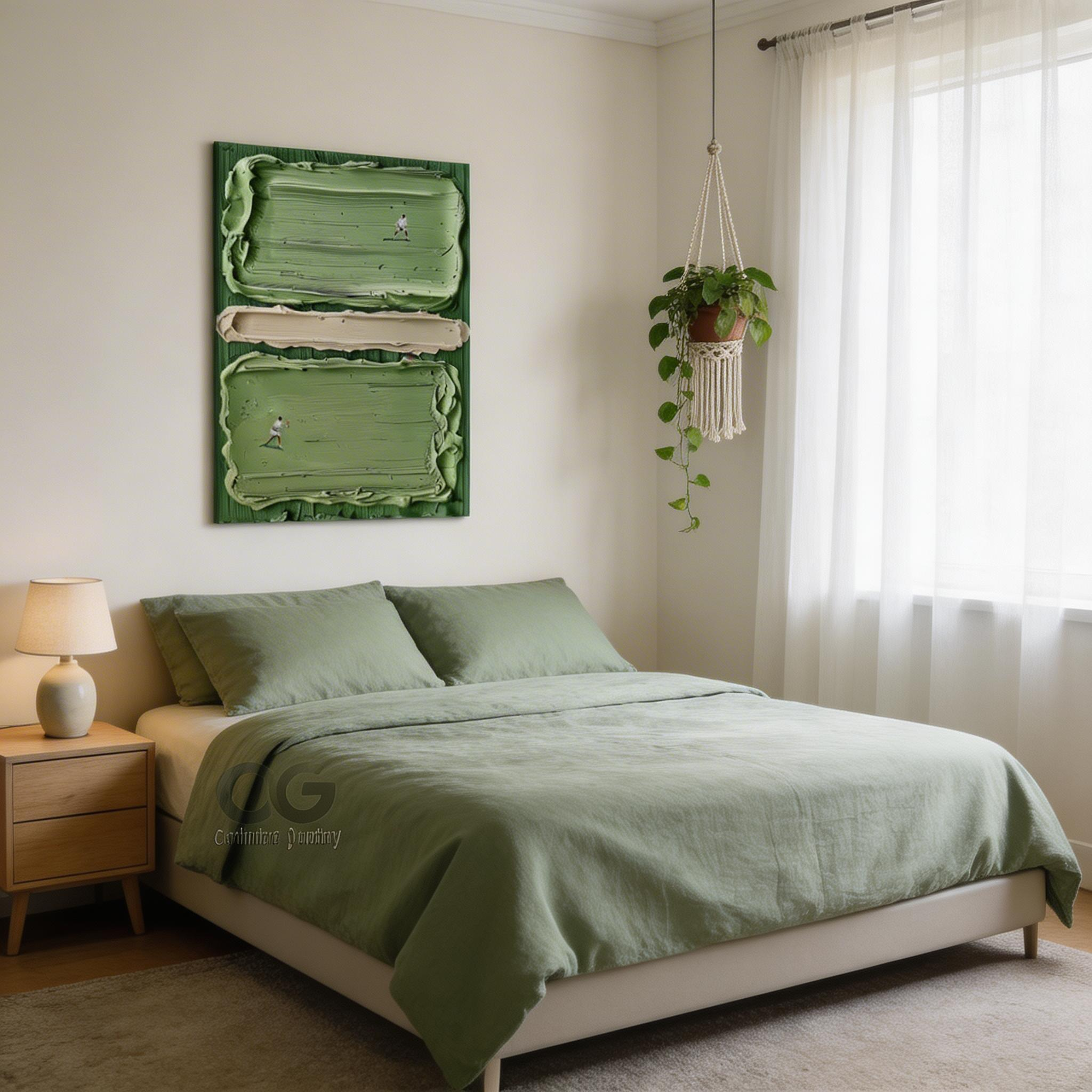 Vertical Textured Abstract Wall Art with Figures – Olive Green Canvas #CP021