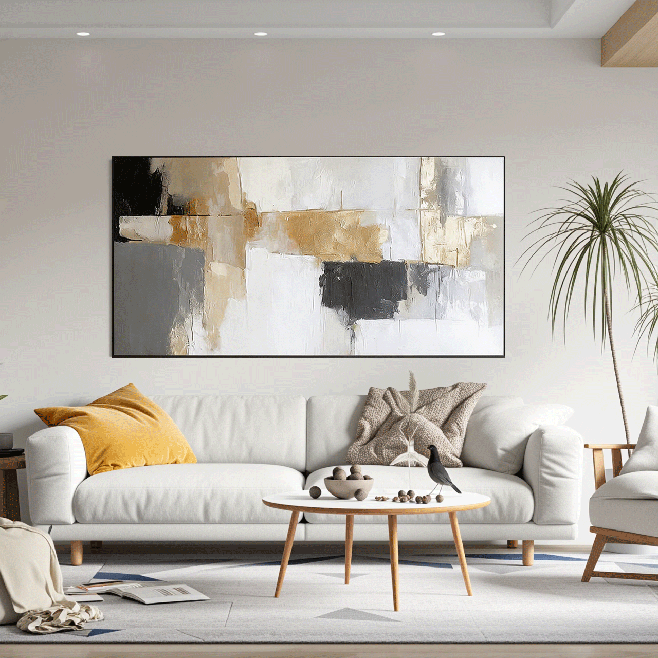 Modern Abstract Wall Art Painting  - Gold, Black #AB014