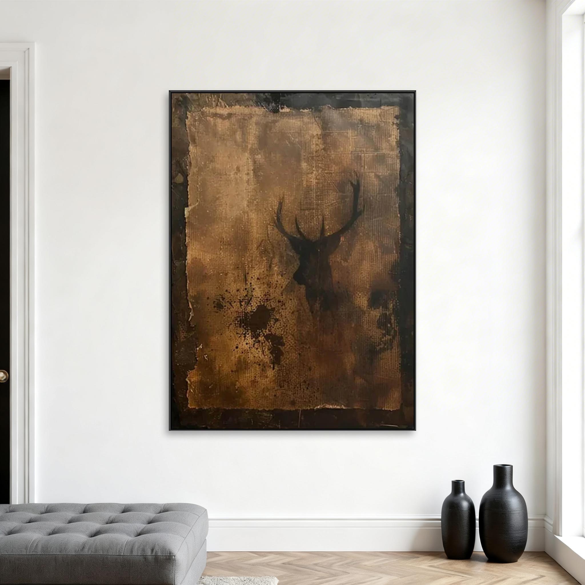 Rustic Deer Wall Art – Abstract Stag Canvas Painting #MA017