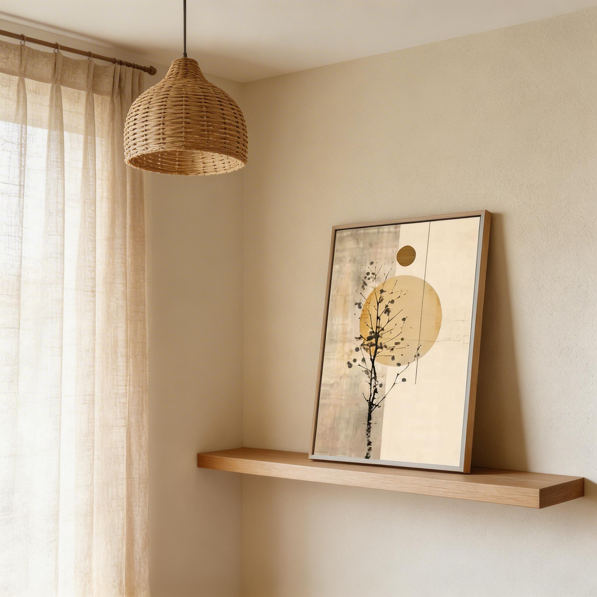 Minimalist Tree Wall Art with Sun – Modern Neutral Canvas Painting #MA029