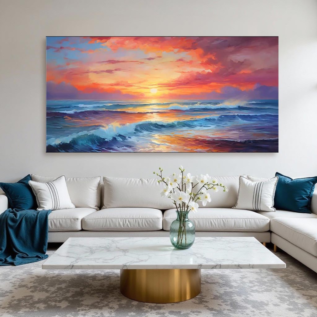 Ocean Sunset Canvas Wall Art – Vibrant Coastal Seascape #AT037