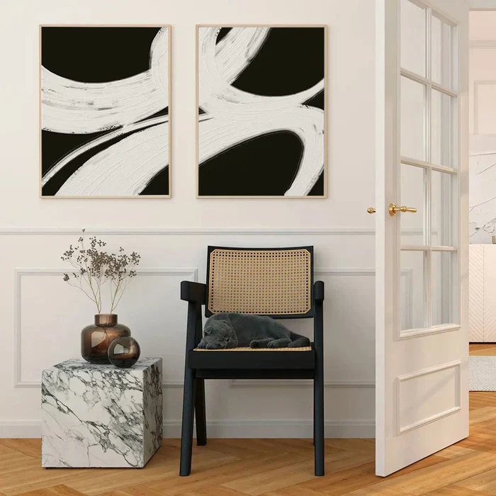 Black Plaster Art Minimalist Textured Painting Set of 2 #BT013