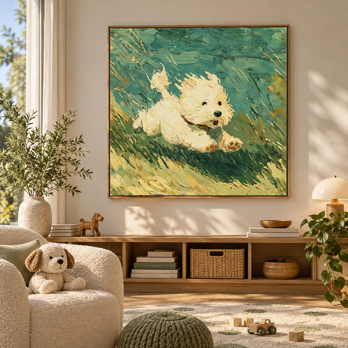 Running White Dog Wall Art #AN028
