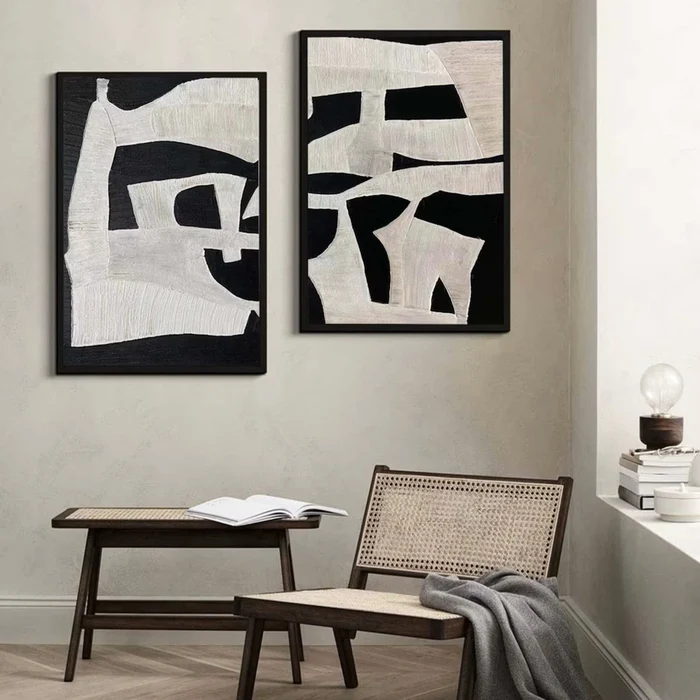 Black Plaster Art Minimalist Textured Painting Set of 2 #BT016