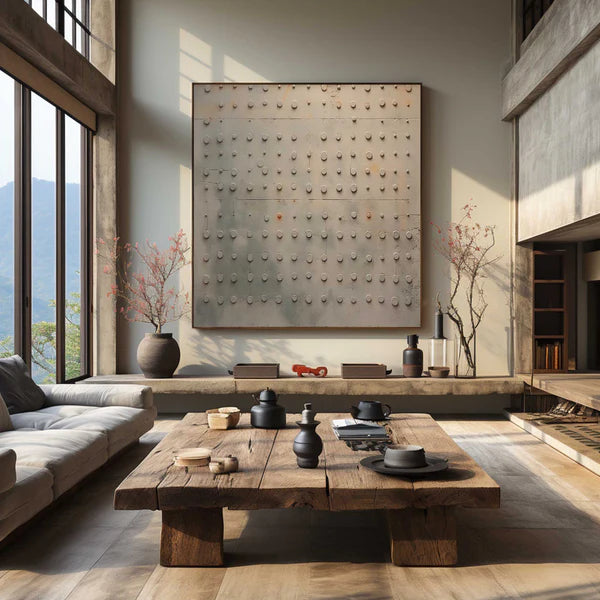 Minimalist Grid Texture Wall Art – Modern Neutral Abstract Canvas Painting #CP026