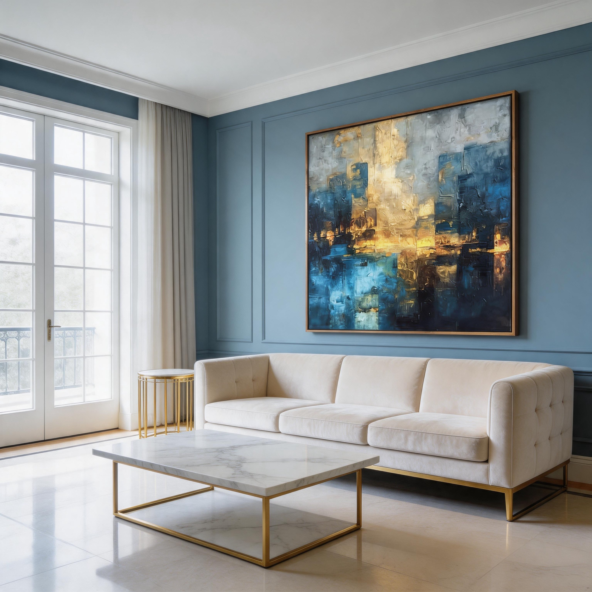 Blue Gold Abstract Canvas Wall Art #BA001