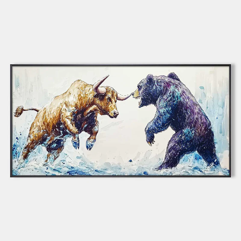 Bull vs Bear | Modern Animal Wall Art #AT042