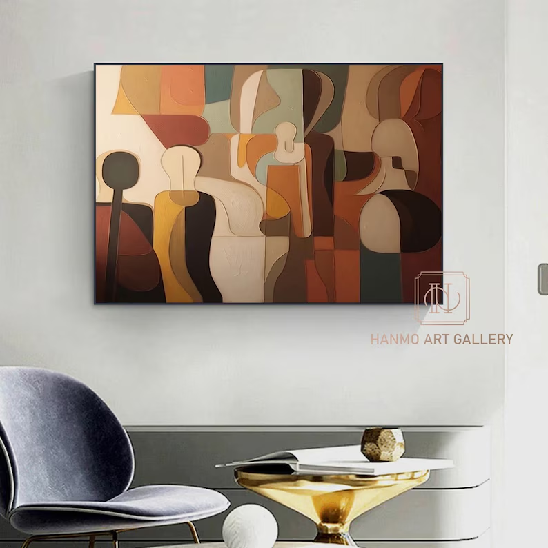 Abstract Figure Wall Art – Modern Geometric Canvas Painting #CP029