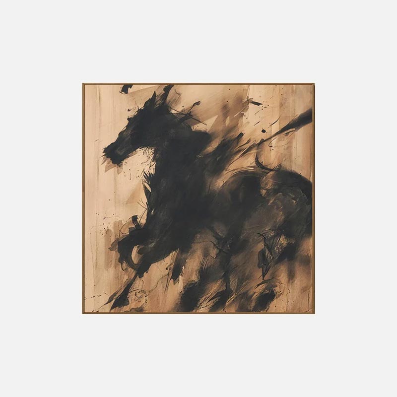 Abstract Black Horse Oil Painting Wall Art #HA009