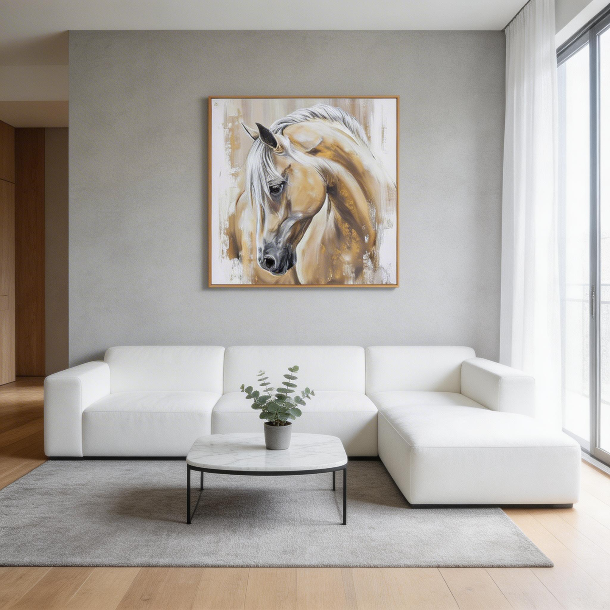 Elegant Horse Wall Art – Neutral Modern Animal Canvas #HA019