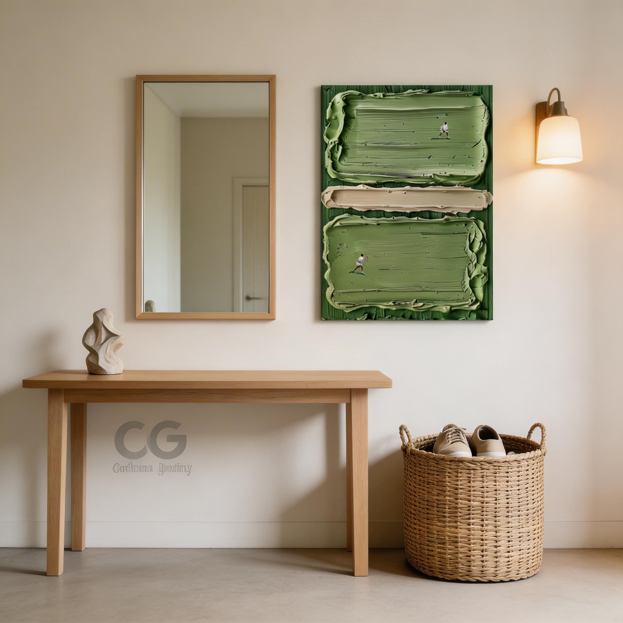 Vertical Textured Abstract Wall Art with Figures – Olive Green Canvas #CP021