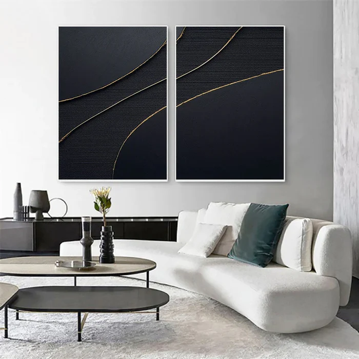 Black Plaster Art Minimalist Textured Painting Set of 2 #BT012