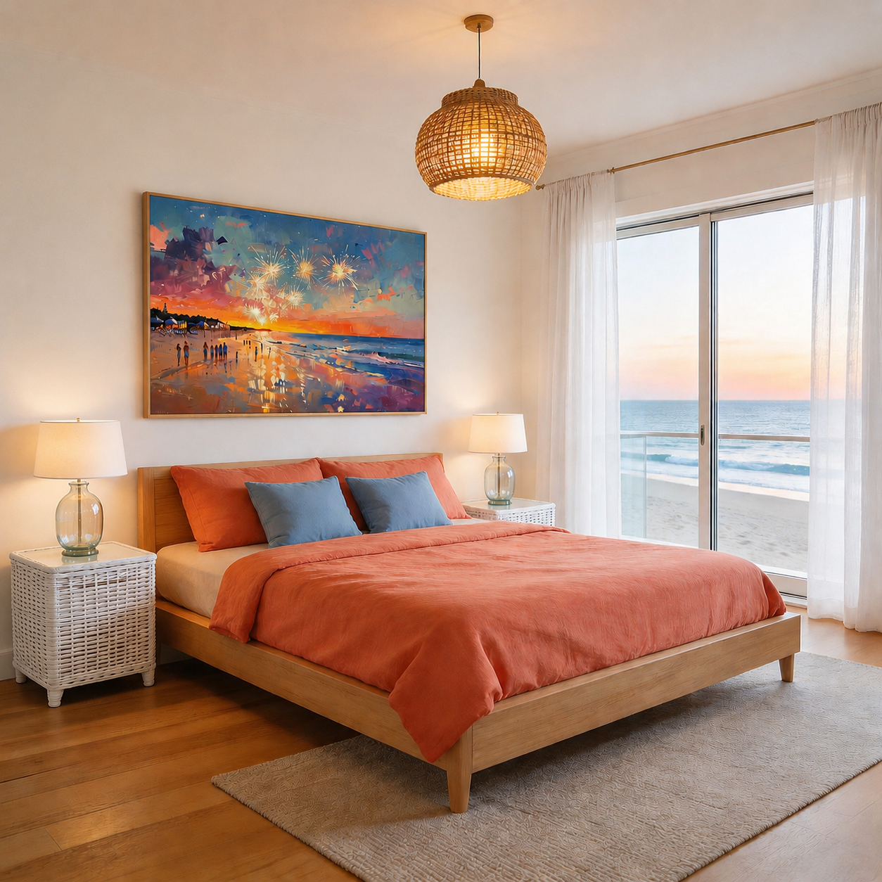 Beach Fireworks Canvas Wall Art #BC006