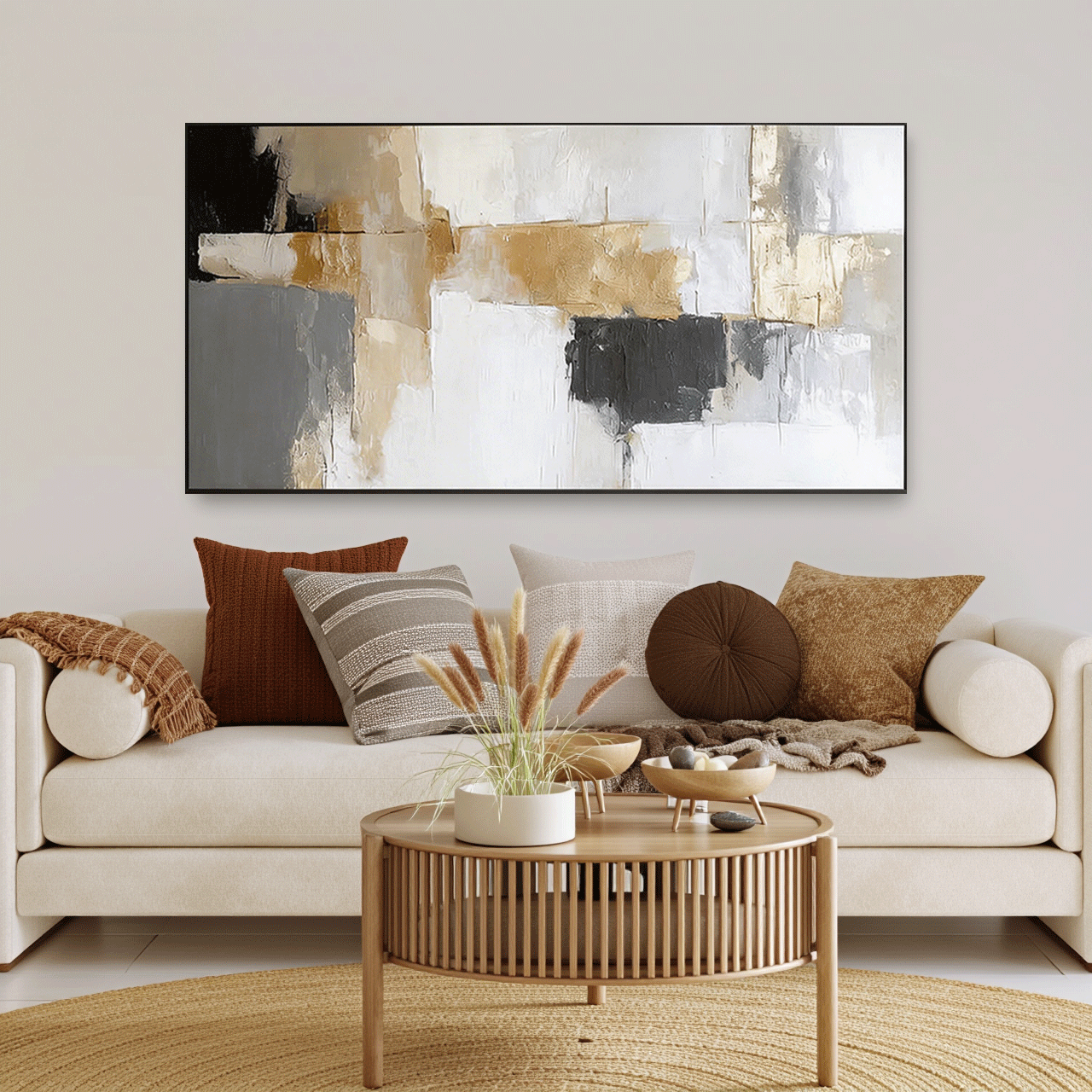Modern Abstract Wall Art Painting  - Gold, Black #AB014