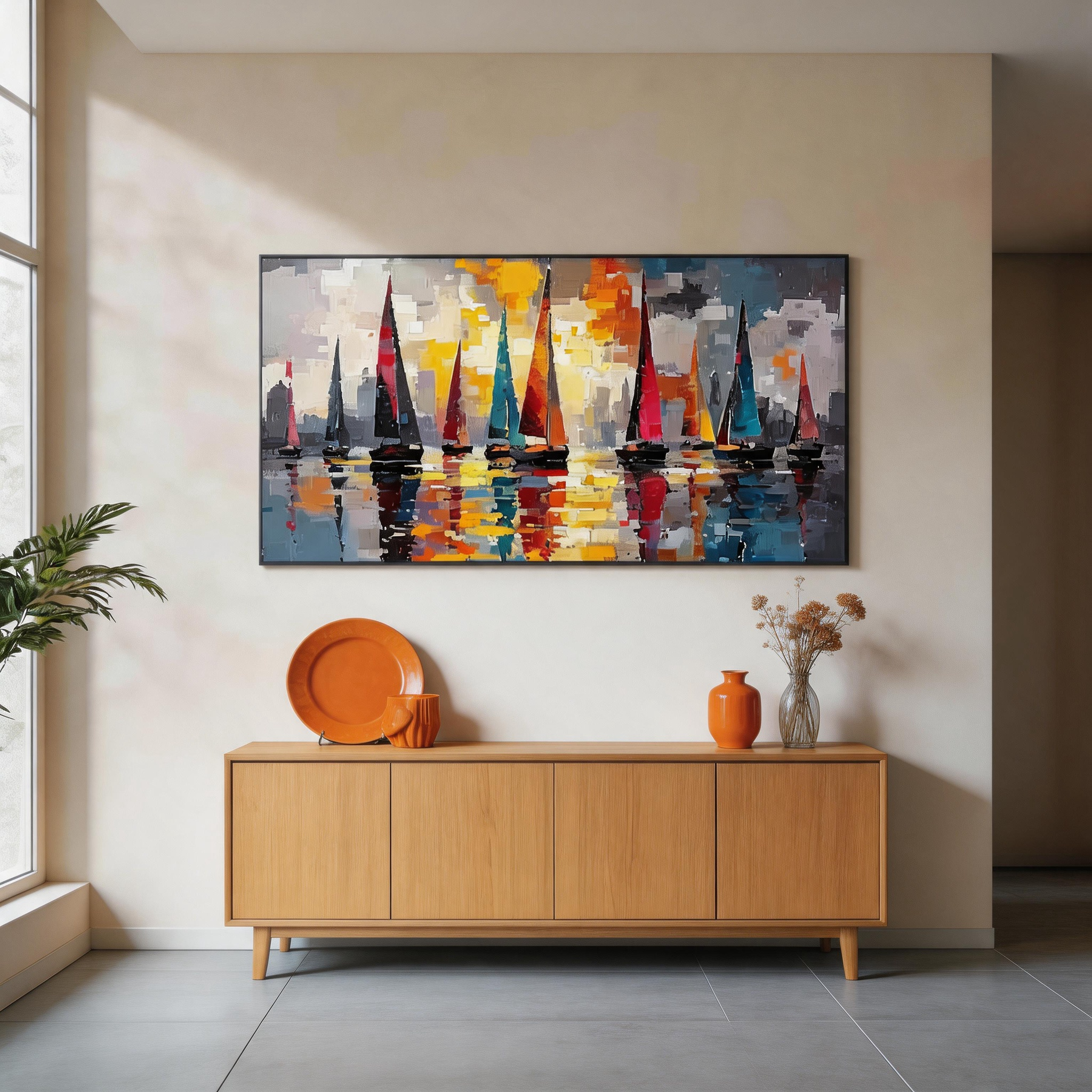 Colorful Sailboat Abstract Wall Art #BA002