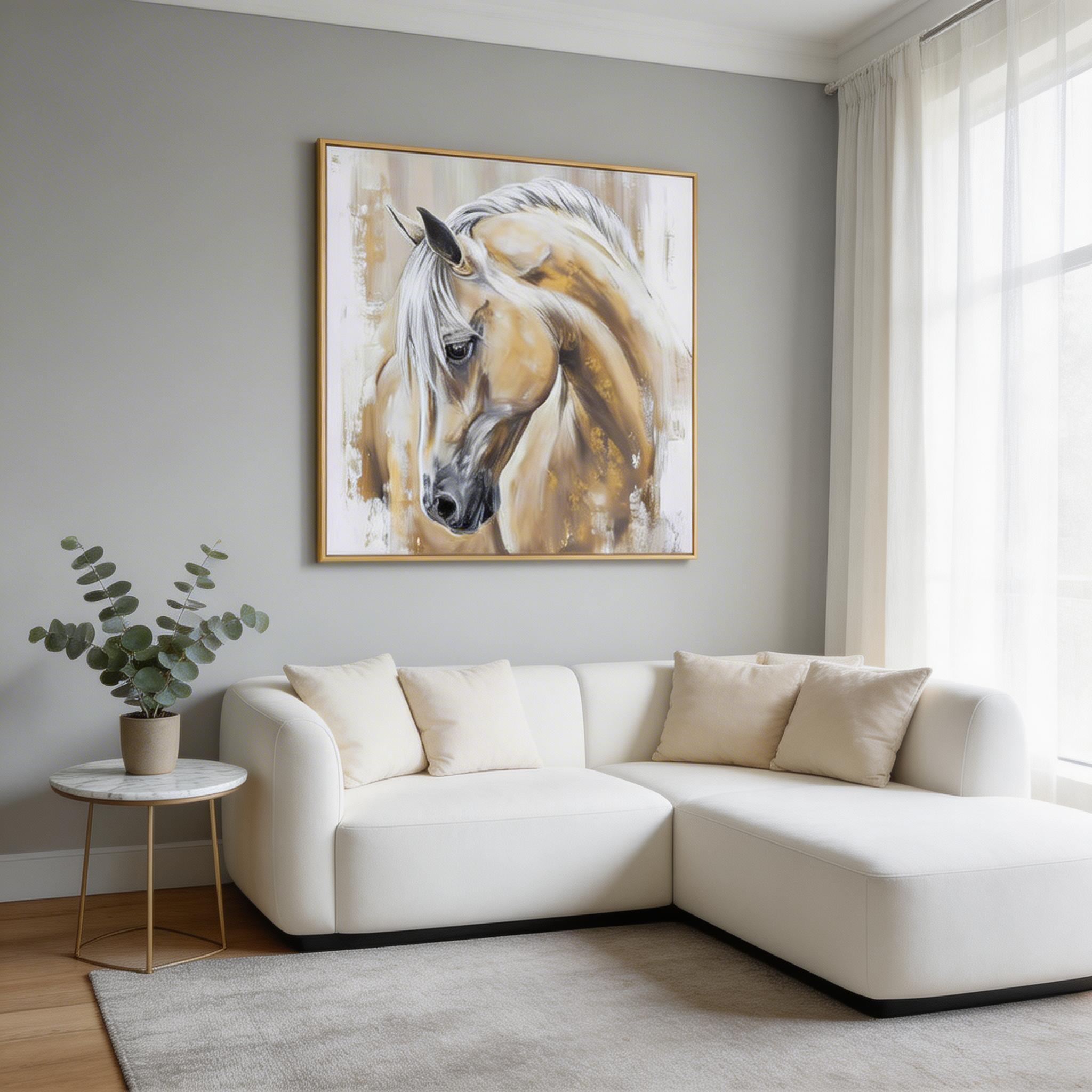 Elegant Horse Wall Art – Neutral Modern Animal Canvas #HA019
