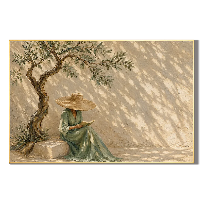 Reading Beneath the Olive Tree – Wabi-Sabi Figurative Painting #CP081