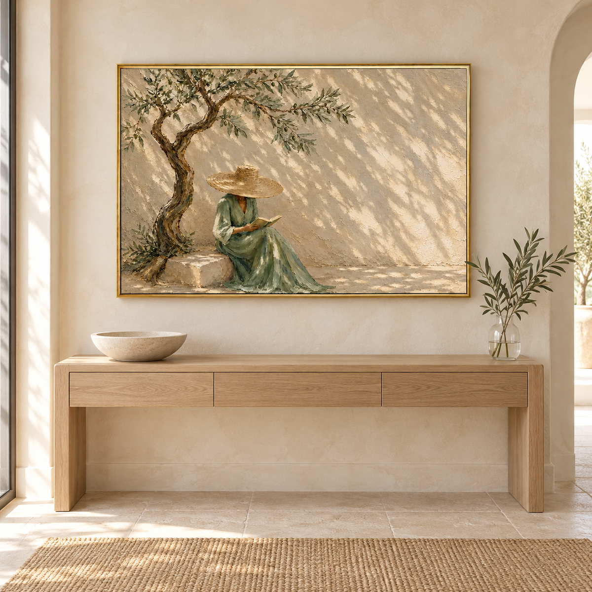 Reading Beneath the Olive Tree – Wabi-Sabi Figurative Painting #CP081