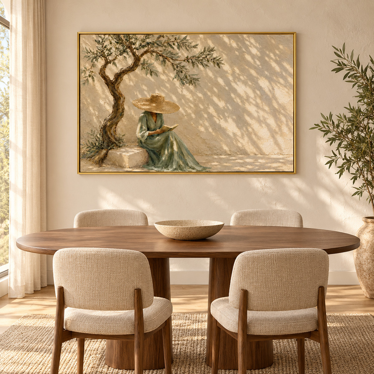 Reading Beneath the Olive Tree – Wabi-Sabi Figurative Painting #CP081