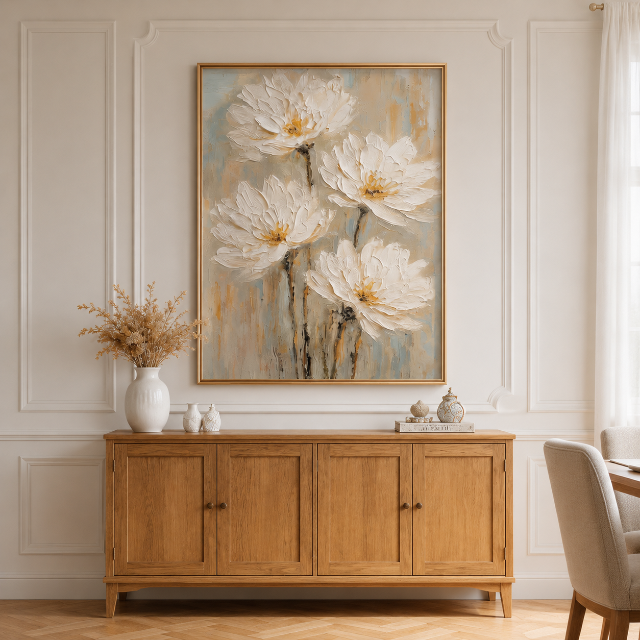Neutral White Floral Wall Art #FL052
