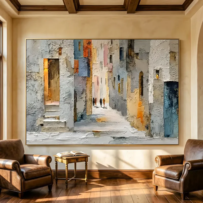 Textured City Street Wall Art – Abstract European Town Canvas #MA035