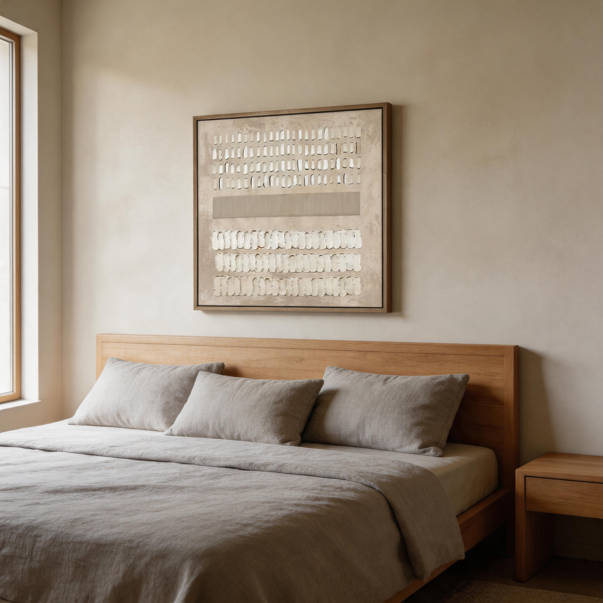 Quiet Rhythm — Ivory Impasto Grid Texture Canvas Wall Art #CP048