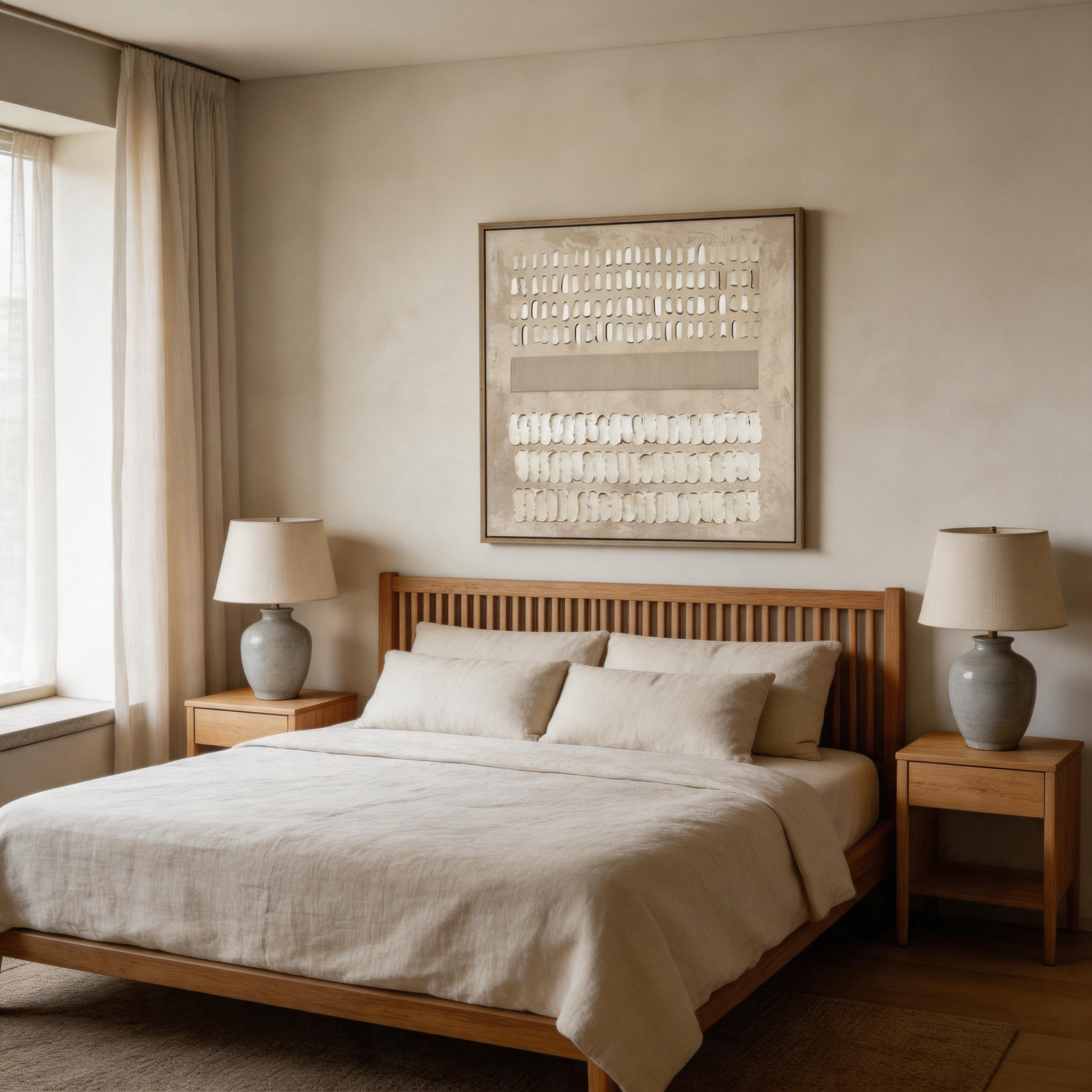 Quiet Rhythm — Ivory Impasto Grid Texture Canvas Wall Art #CP048
