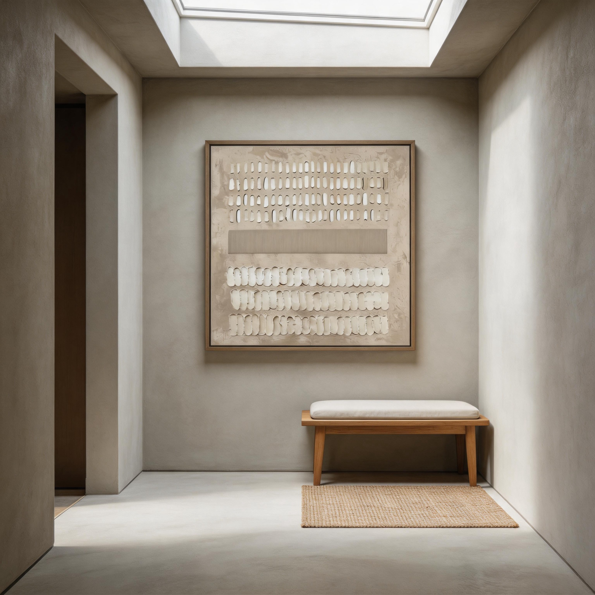 Quiet Rhythm — Ivory Impasto Grid Texture Canvas Wall Art #CP048