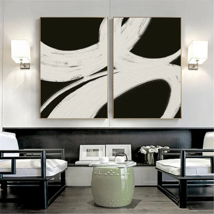 Black Plaster Art Minimalist Textured Painting Set of 2 #BT013