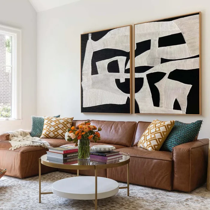 Black Plaster Art Minimalist Textured Painting Set of 2 #BT016