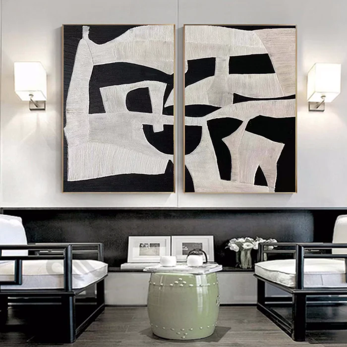 Black Plaster Art Minimalist Textured Painting Set of 2 #BT016